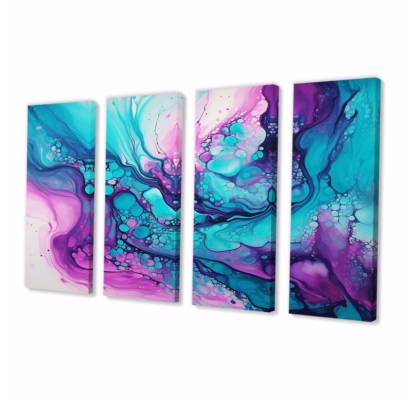 Encre liquide liquide magenta mauve - ensemble d'art mural 4 pièces, H 32 po x l 64 po