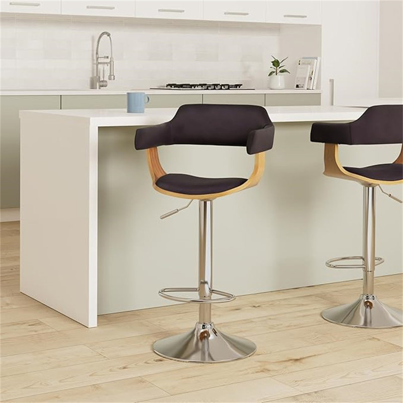 Contemporary Swivel Adjustable Barstool With Padded Armrests