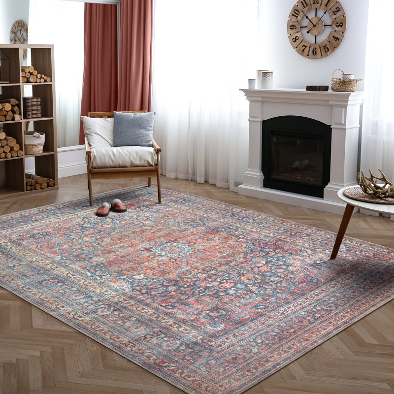  Tapis lavable antidérapant - Médaillon traditionnel multicolore pour le salon, la chambre à coucher, la salle à manger et la cuisine