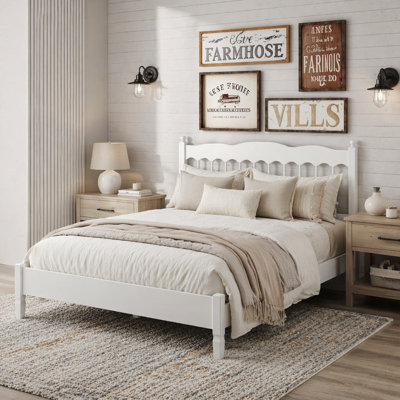 Wooden Bed Frame with Spindle Headboard, Heavy-Duty Platform Bed with Slats Support, No Box Spring Required, Easy Assembly