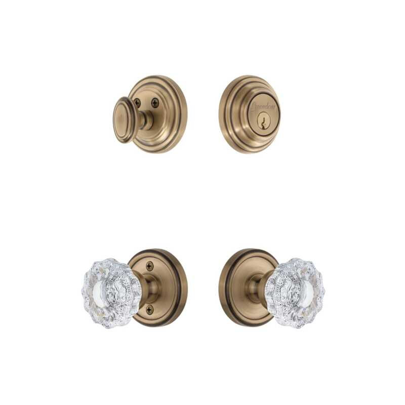 Ensemble de rosette Grandeur Georgetown avec bouton en cristal de Versailles en laiton rétro, 2.375", Laiton rétro
