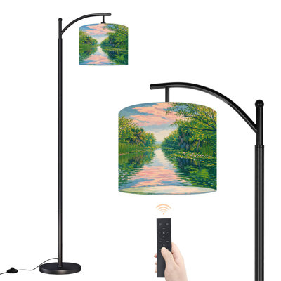 Arc Floor Lamp with Adjustable Lampshade Florida Everglades Sunset Wetland Water Canal Landscape Standing Lamp 3 Color Temperatures Dimmable Tall Pole Lamp with Foot Switch for Bedroom