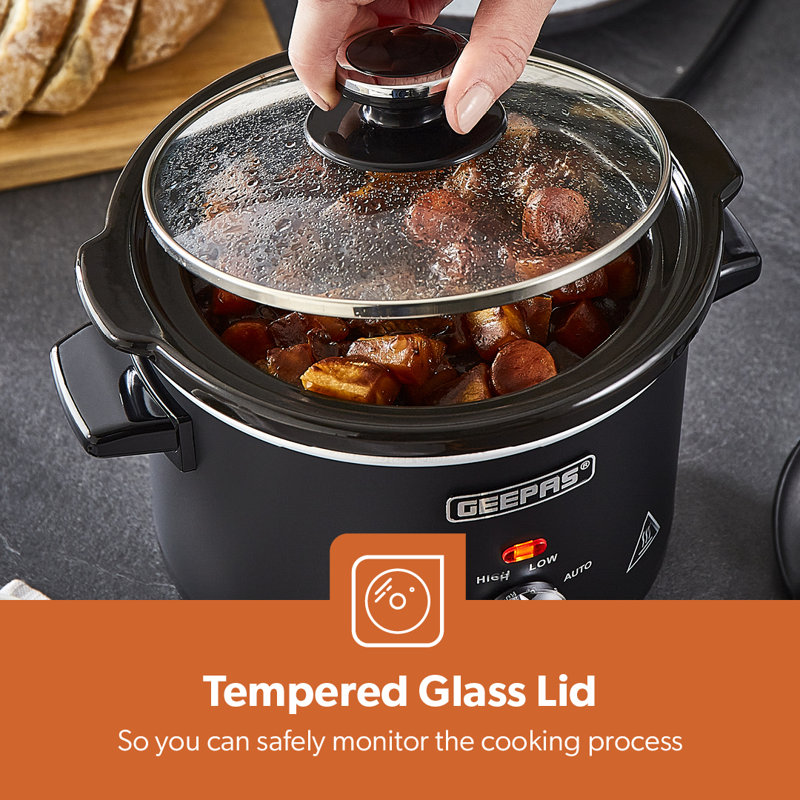 Geepas Slow Cooker 3 Temperature Settings, Easy-Clean, 1.5 Qt.