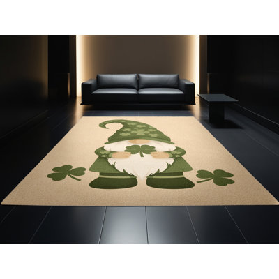 Tapis abstrait moderne et contemporain lavable à la machine Adamek St Patties en brun - reliure beige