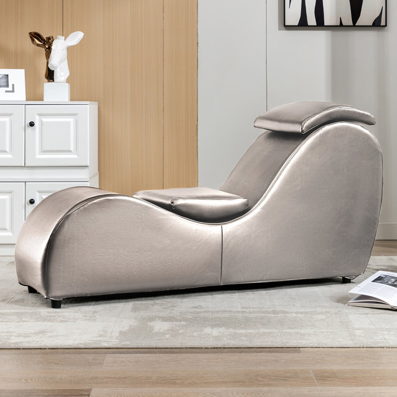 Curved Faux Leather Yoga Chaise Lounge,Ergonomic Stretch Chair with Removable Washable Cover, Dark Grey