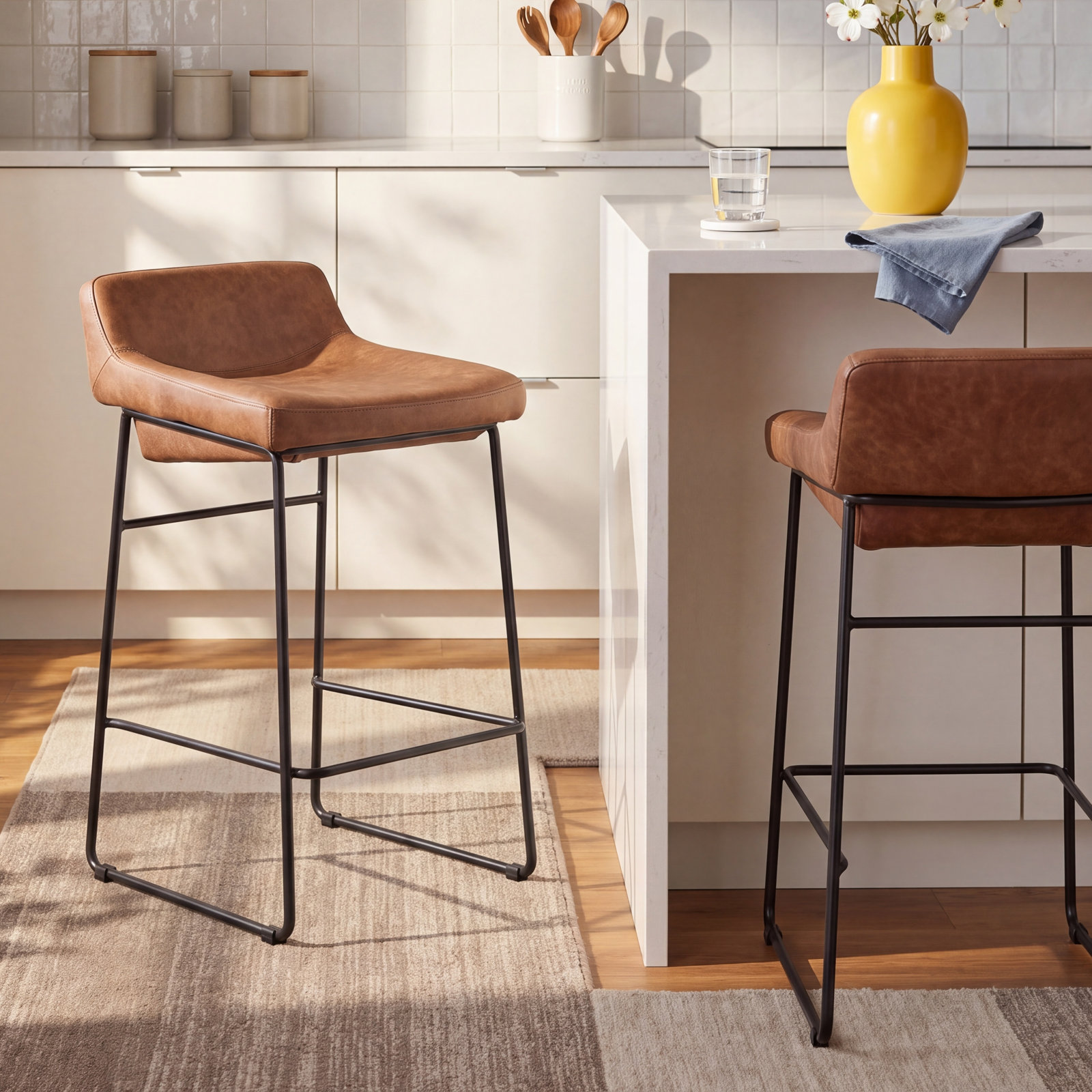 Brittany Genuine Leather Bar and Counter Stool, Cappuccino Genuine Leather, Counter Stool (26” Seat Height)