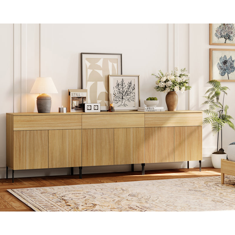 94.5" Wood Reeded Dresser With Drawer For Bedroom, 3-In-1 Minimalist Modern Cabinet, Storage Dresser Organizer For Bedroom Living Room Hallway Closet