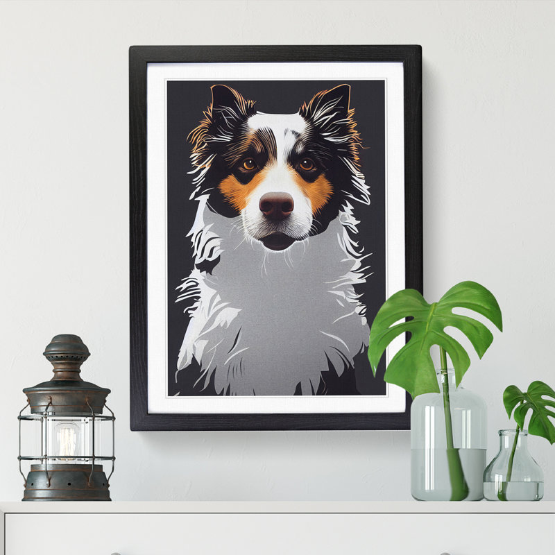 Polygon Border Collie - Picture Frame Print, Black, 64cm H x 46cm W x 2cm D