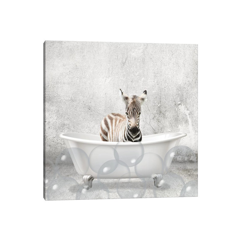 «Baby Zebra Bath» par Kimberly Allen - Estampe numérique sur toile tendue, H 12 po x l 12 po x P 0,75 po