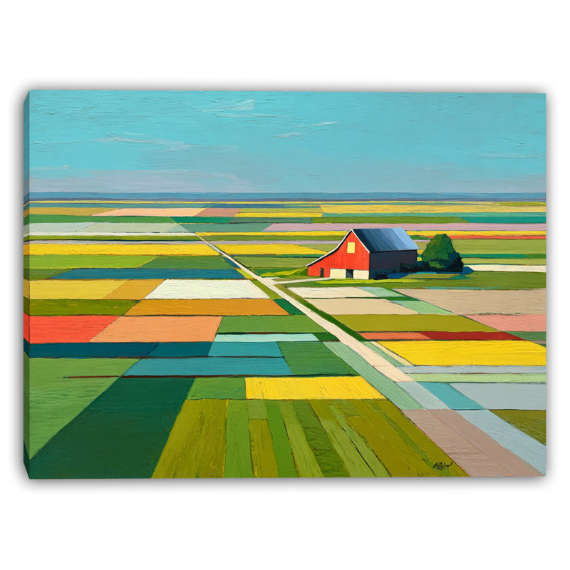 Patchwork Fields Barn - Wrapped Canvas Wall Art, 24" H x 36" W