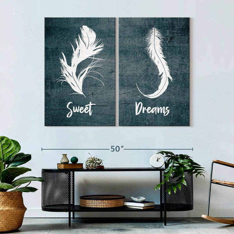 " Sweet Dreams Feathers Multi Piece Canvas Print " 2 Piece Art Set, 36" H x 49" W x 1.25" D