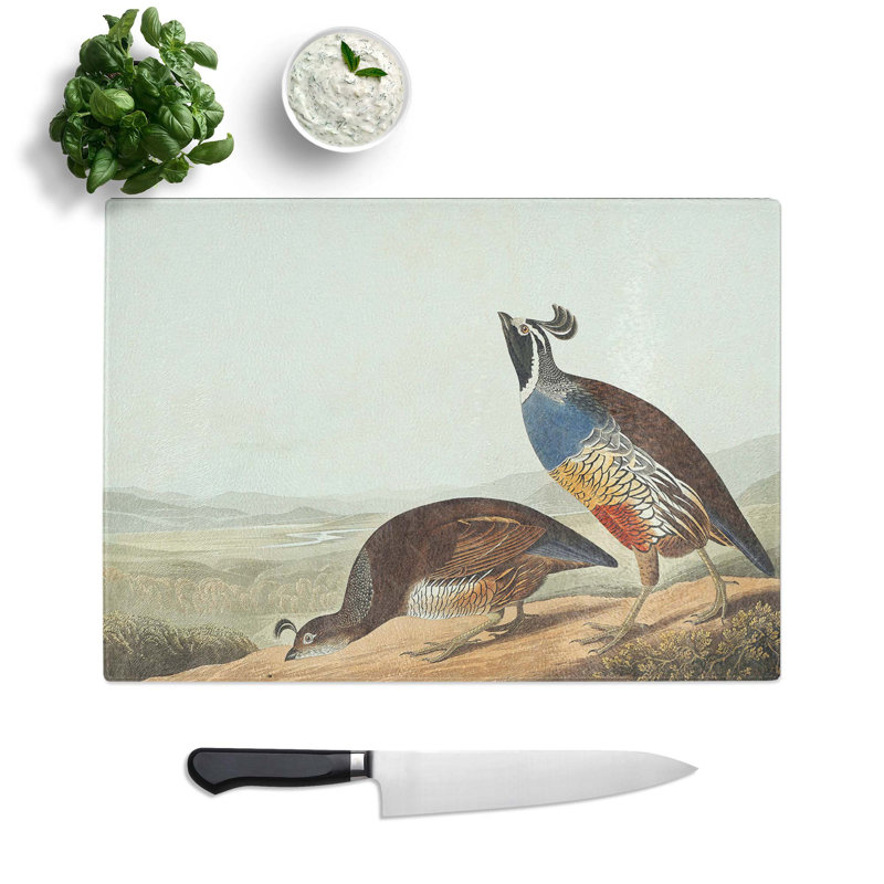 Tempered Glass California Partridge Chopping Board, 28.5 cm W x 20 cm L