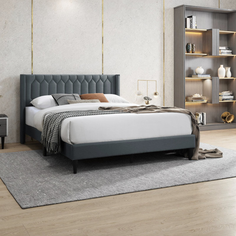 Lit double moderne avec tête de lit en losange gris anthracite