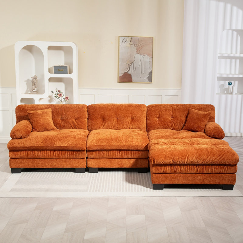 Canapé modulaire modulaire en L à assise profonde réversible 120 po avec repose-pieds, mousse à mémoire de forme et ressorts ensachés 120 po Chenille