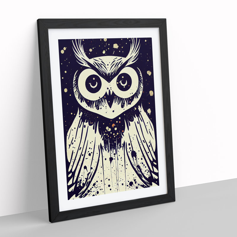 Graffiti Owl - Single Picture Frame Print, Black, 64cm H x 46cm W x 2cm D