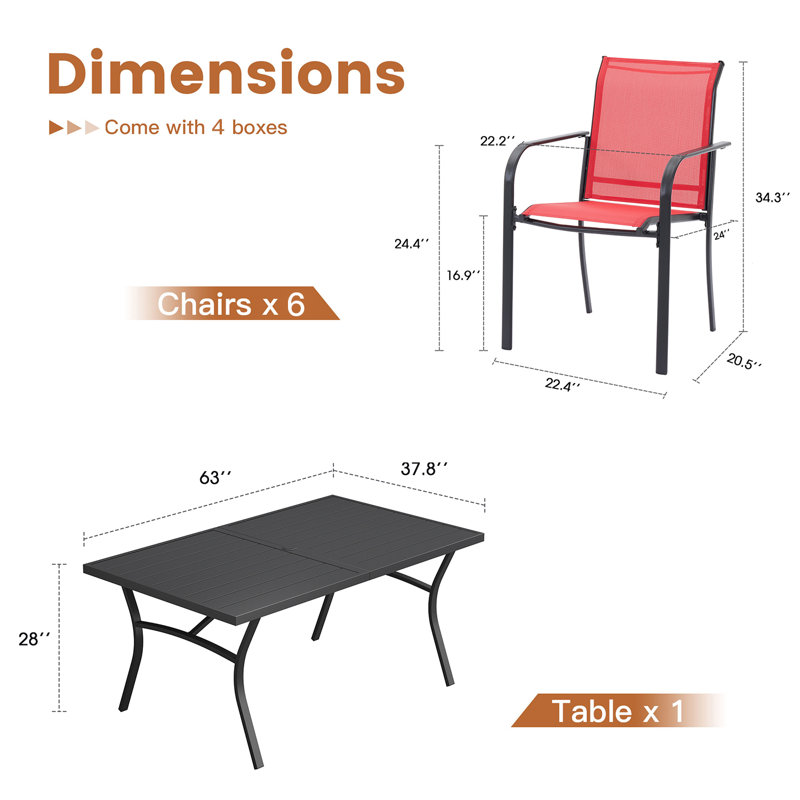 Ensemble repas pour 6 personnes avec table de salle à manger rectangulaire 63 po et 6 chaises empilables PVC-coated polyester