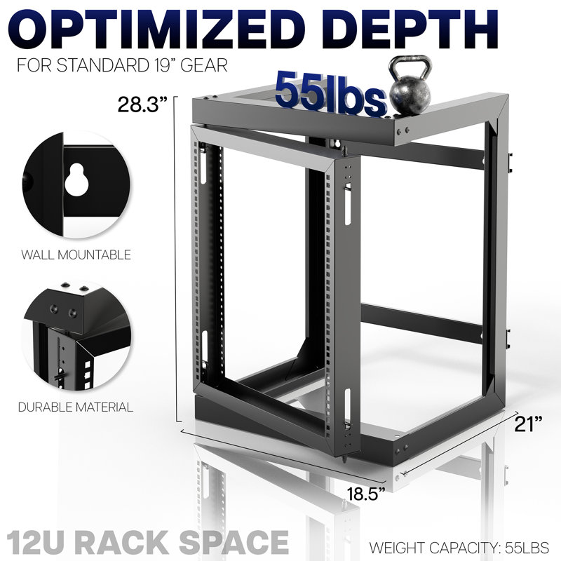 VIVO 12U Open Frame Wall Mounted Server Rack with Swing Gate, Fits 19" Devices