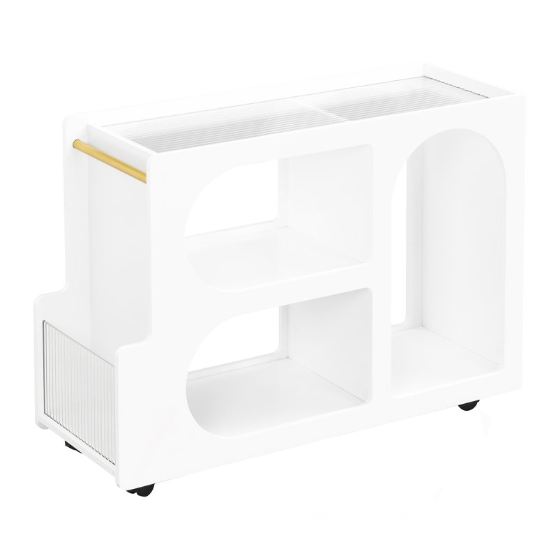 Mobile End Table With Lockable Wheels, White