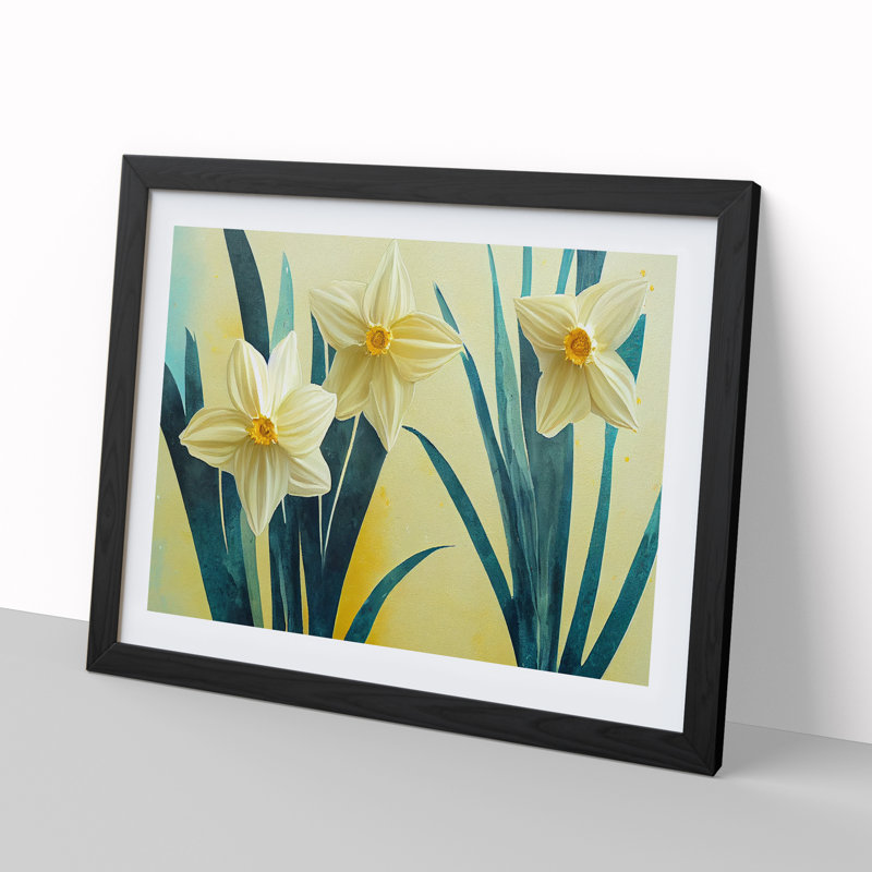 Creative Daffodil Flowers - Single Picture Frame Print, 46cm H x 64cm W x 2cm D, Black