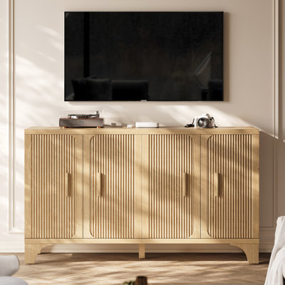 Gouun Mid Century Modern Fluted Buffet Cabinet With Storage, Accent Sideboard And Credenza Storage Cabinet With Doors, Wood Coffee Bar Console For Kit by Ebern Designs