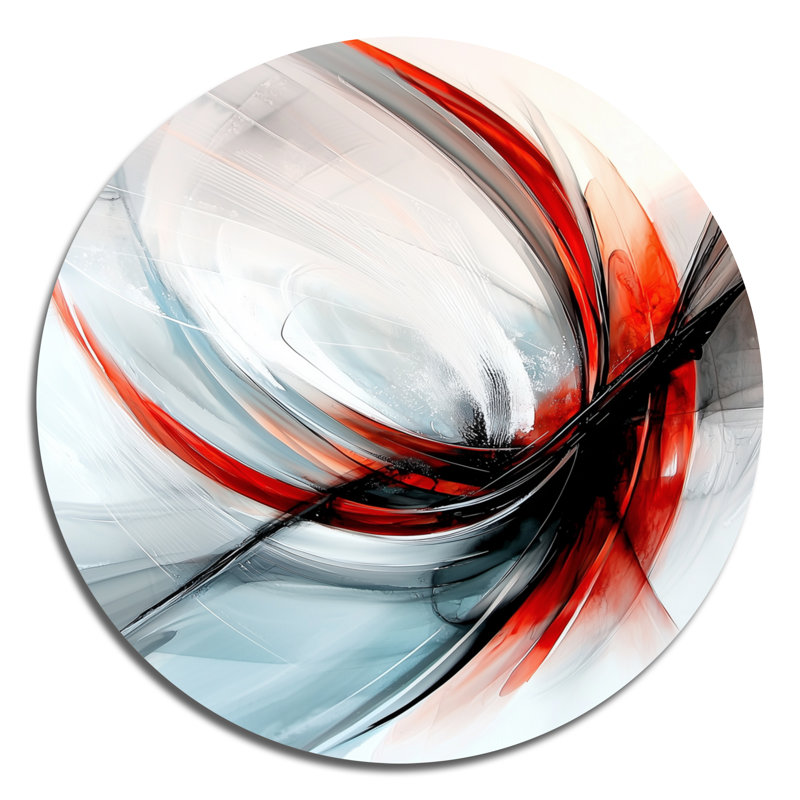 «Red Gray Transitional Bloom», art mural moderne abstrait rond, art mural contemporain en métal, H 36 po x l 36 po