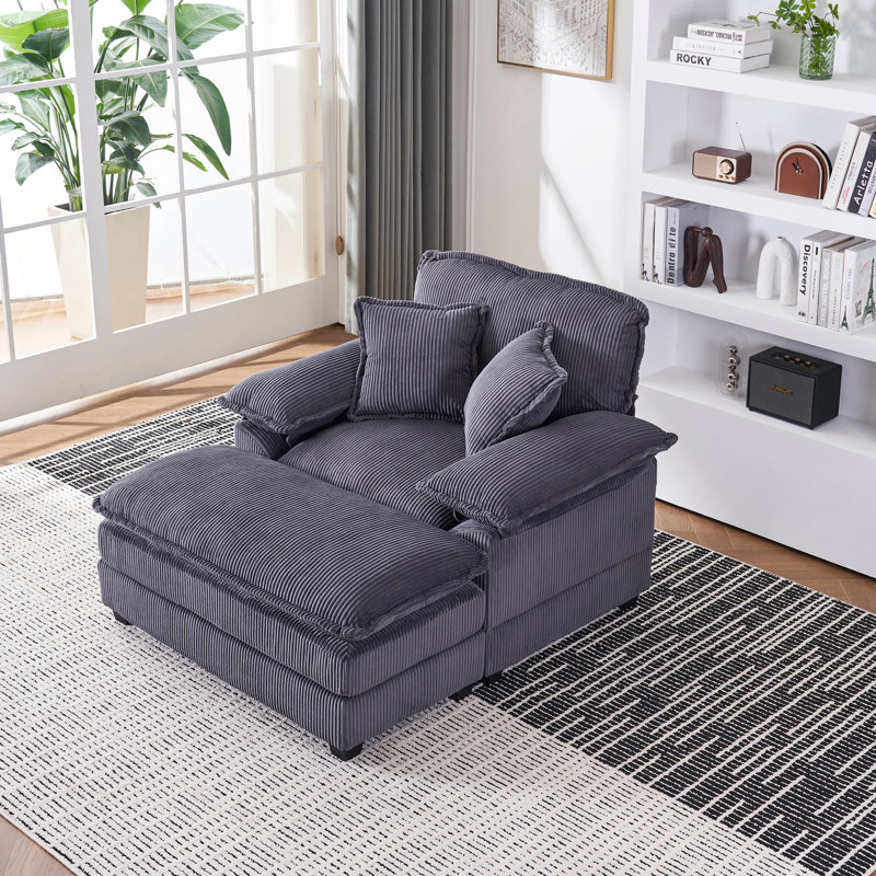 Canapé simple en velours côtelé de 56,3 pouces avec 2 coussins décoratifs et un repose-pieds, canapé confortable et profond pour le salon