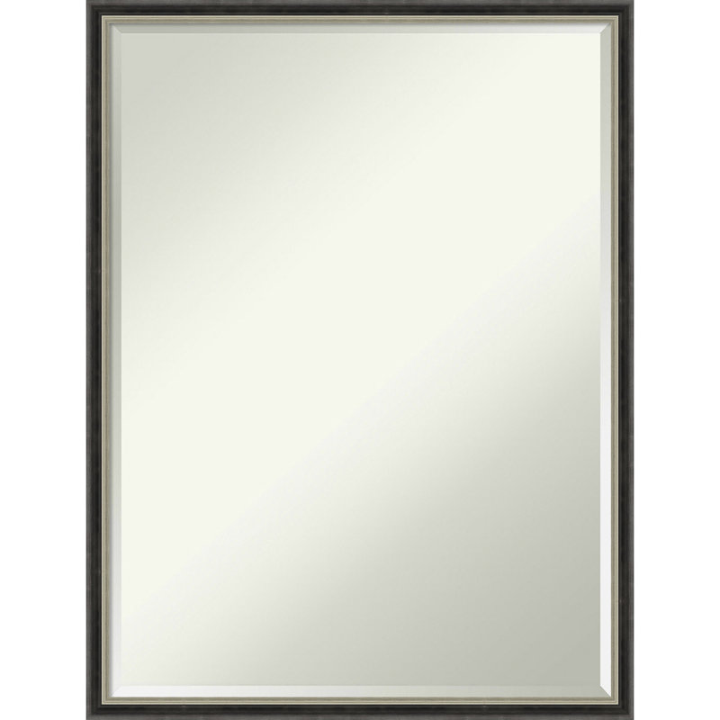 Wisley Solid Wood Rectangle Wall Mirror, 25.25" x 19.25", Black Silver