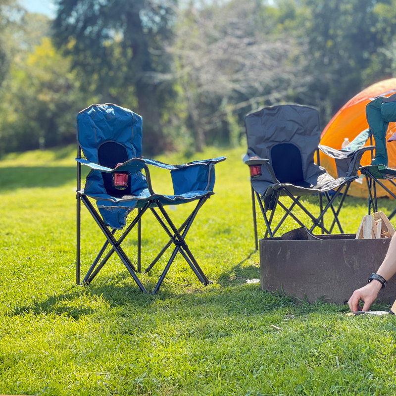 Alloy Steel Portable Folding Camp Chair with Cooler - Blue