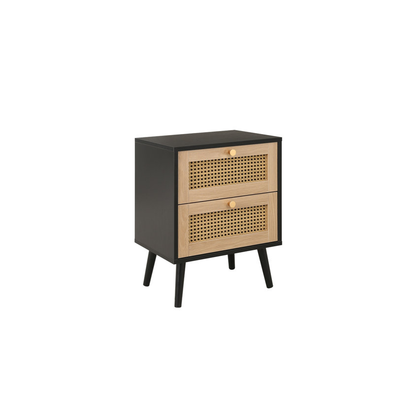 Noemi 2 Drawer Bedside Table, Black/Oak