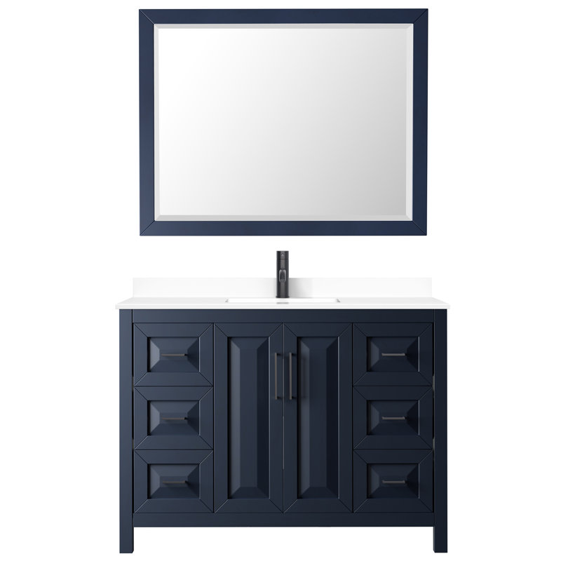 Daria 48'' Single Bathroom Vanity with Marble Top, White Cultured Marble, Dark Blue, Matte Black