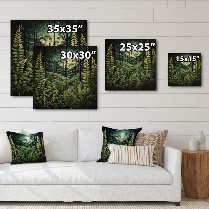 Fougère Cezara, plante enchantée II sur bois, H 35 po x l 35 po x P 0,78 po