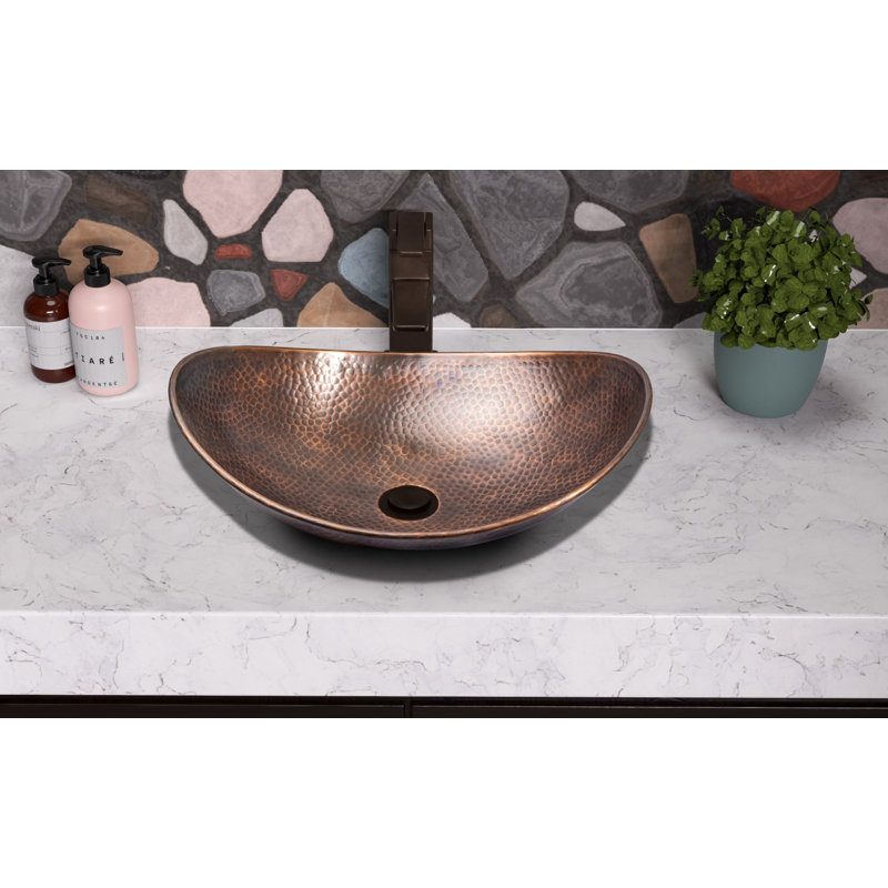 Hand Hammered Oval Copper Bathroom Vessel Sink 19"