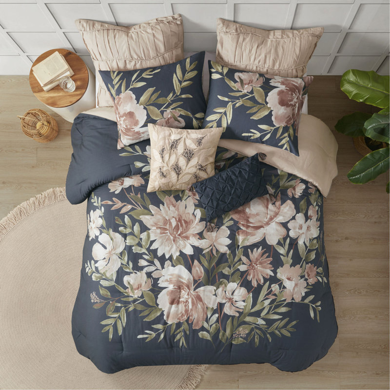 Ensemble d'édredon 8 pièces en coton bleu marine, Édredon très grand + 7 pièces supplémentaires