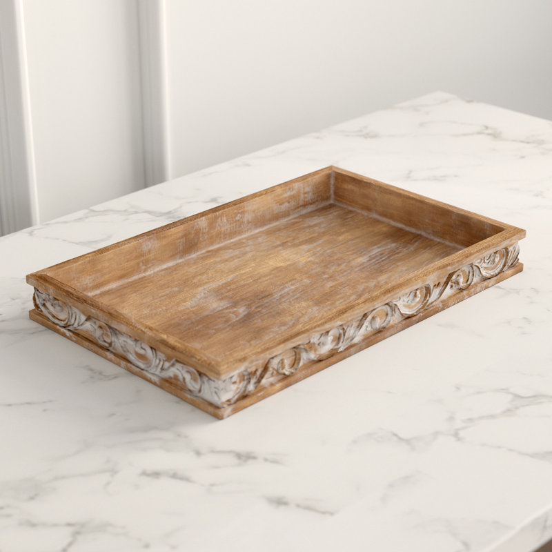 Brown Carved Wood Decorative Serving Tray