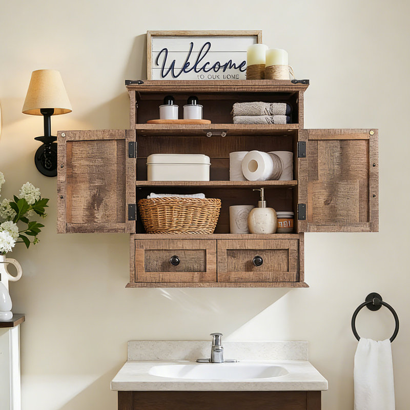 Armoire de rangement murale avec tiroirs Farmhouse Farmhouse, Marron clair