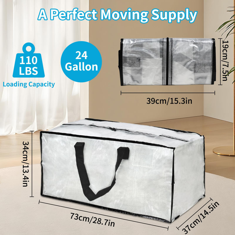 Extra Large Moving Bags With Backpack Straps, Carrying Handles & Zippers, Heavy Duty Clear Storage Packacking Totes For Space Saving, Alternative To Moving Boxes For Clothing Blankets,(Clear/8 PCS)