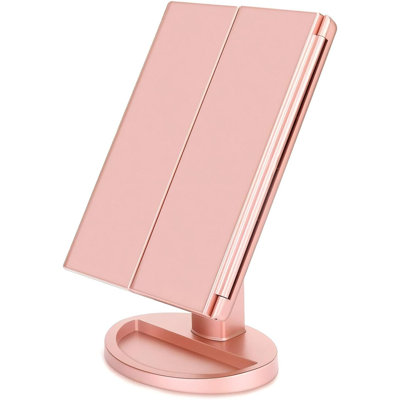 Trifold Makeup Mirror Vanity Mirror With Lights,1X 2X 3X Magnification,Touch Control,Adjustable Rotation,Dual Power Supply,Portable Travel Cosmetic Mirror,Birthday Gifts For Women,Teengirls