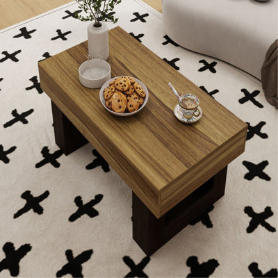 Table basse de 42 po de style ferme rustique en MDF brun avec base robuste pour le salon