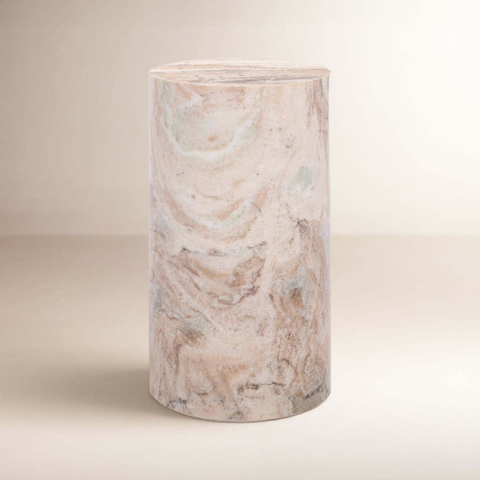 11" Genuine Marble End Table, White/Brown