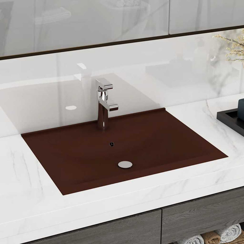 Belfry Bathroom Grenkie 600mm L x 460mm W Ceramic Rectangular Sink with Overflow, Dark Brown
