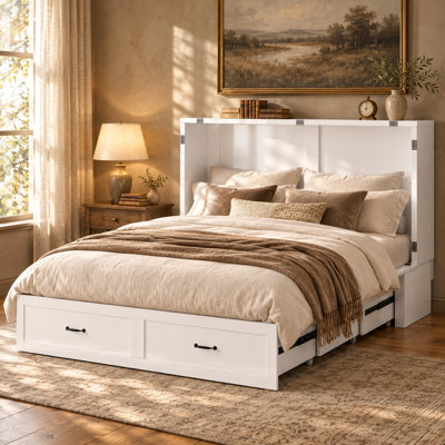 Murphy Bed Queen,Modern Cabinet Bed With Storage Drawer & Usb Charging Station