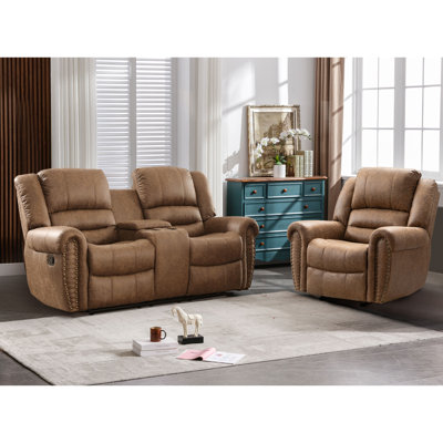 Siete 2-Piece Classic and Soft Faux Leather Manual Reclining Living Room Set
