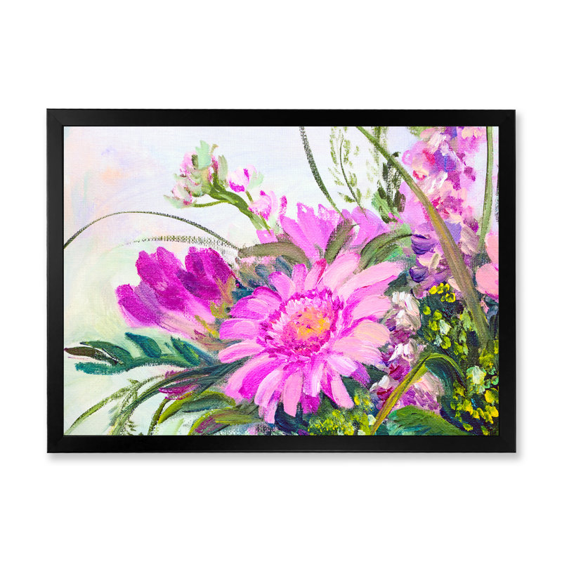Fleurs d'été rétro mauves - reproduction sur toile, Cadre noir, H 8 po x l 12 po x P 1 po