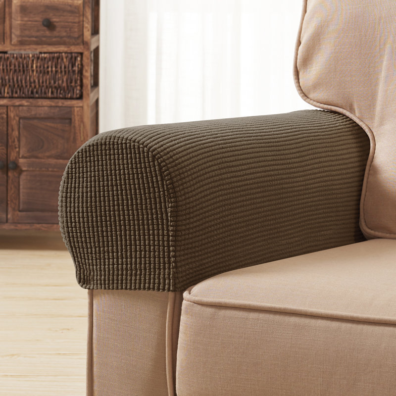 Housse pour accoudoirs à coussins avec quadrillage texturé très doux et extensible Pizarro, Café