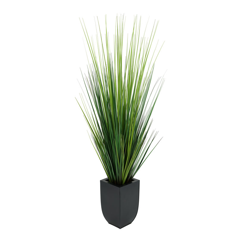 45'' Faux Foliage Grass in Metal Planter, Black