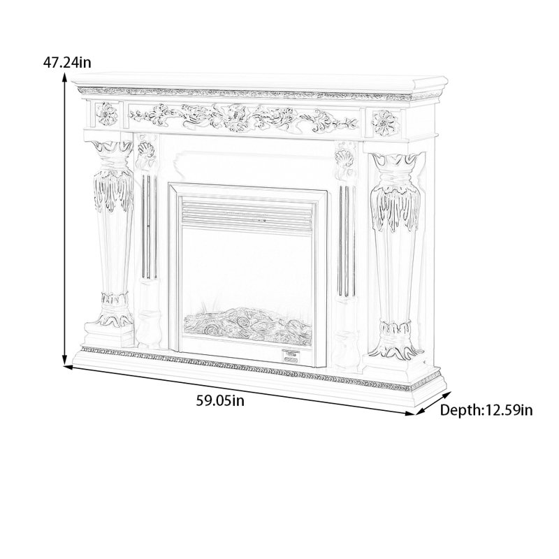 Cheminée rétro en bois massif, H 47,24 po x l 59,05 po x P 12,59 po, Ivoire ivoire