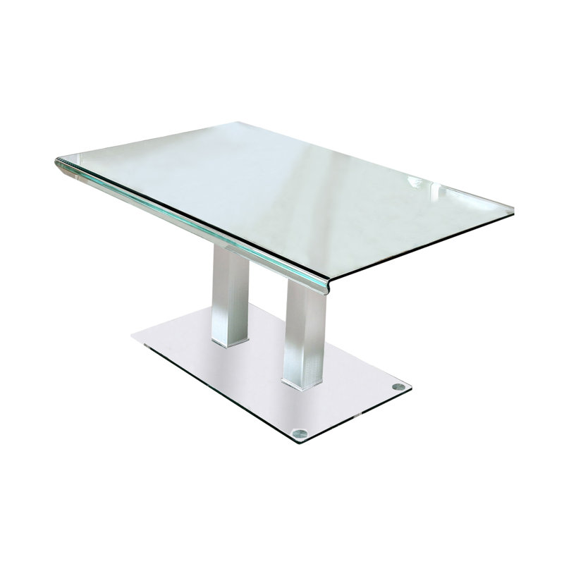 Table de salle à manger en métal et verre avec base à piédestal double, chrome