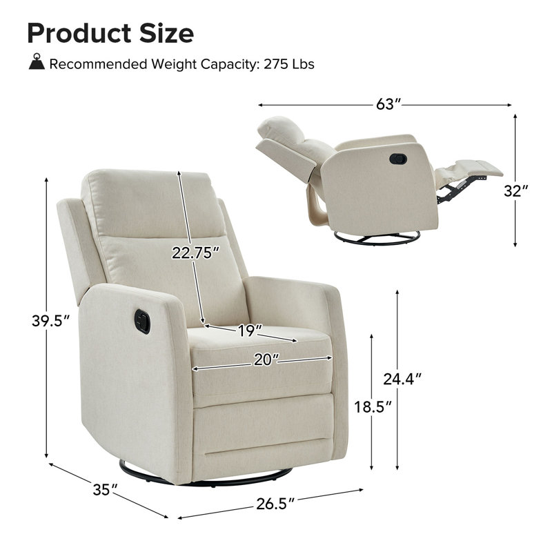 Fauteuil inclinable manuel standard de 26,5 po de largeur Caleya, Beige