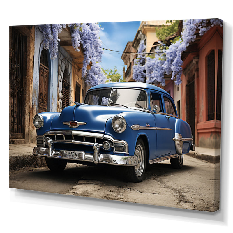Cuban Blue Classic Car - Imprimé, H 12 po x l 20 po x P 1 po, Toile tendue