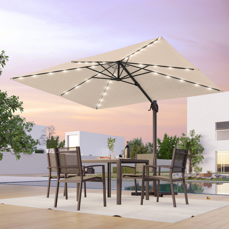 Parasol de patio en porte-à-faux à DEL 10 x 8 pi avec cadre robuste à 8 nervures pour piscine, jardin, Sable